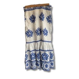 Zara NWOT White and Blue Tiered Midi Skirt